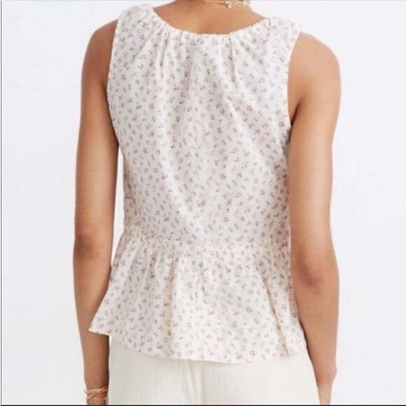 Madewell Bright Buds Shirred Drawstring Tank Top Cream Pink Medium Cottage - Picture 7 of 16